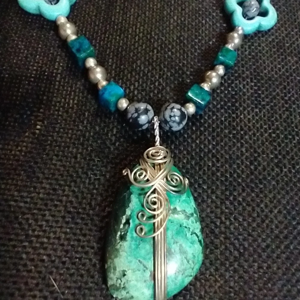 MEN'S- 9.99 BEADING/ DARK BLUE MOJAVE' TURQUOISE/SNOW FLAKE OBSIDIAN/TURKISH TU…